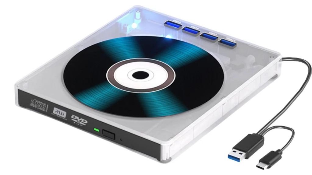 Externer Blu-ray-Brenner - USB 3.0 CD/DVD/BD-Laufwerk - 7-in-1 - SD/TF-Kartenleser - Type-C - Inkl. Adapter - Für Laptop und PC