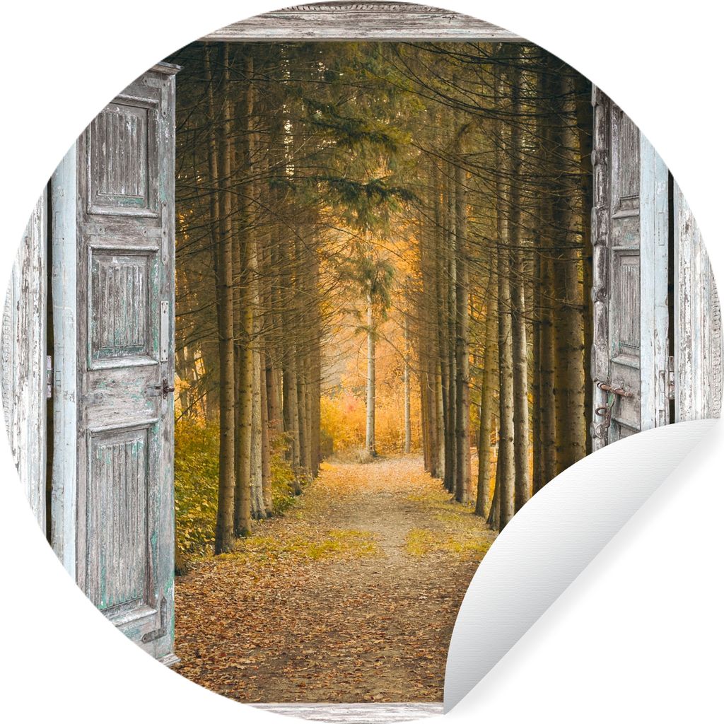 MuchoWow Runde Wandtattoo - Wandsticker Tapete Aufkleber Wald - Herbst - Ausblick Ø 30 cm Selbstklebend und Repositionierbar - Wandaufkleber - K...