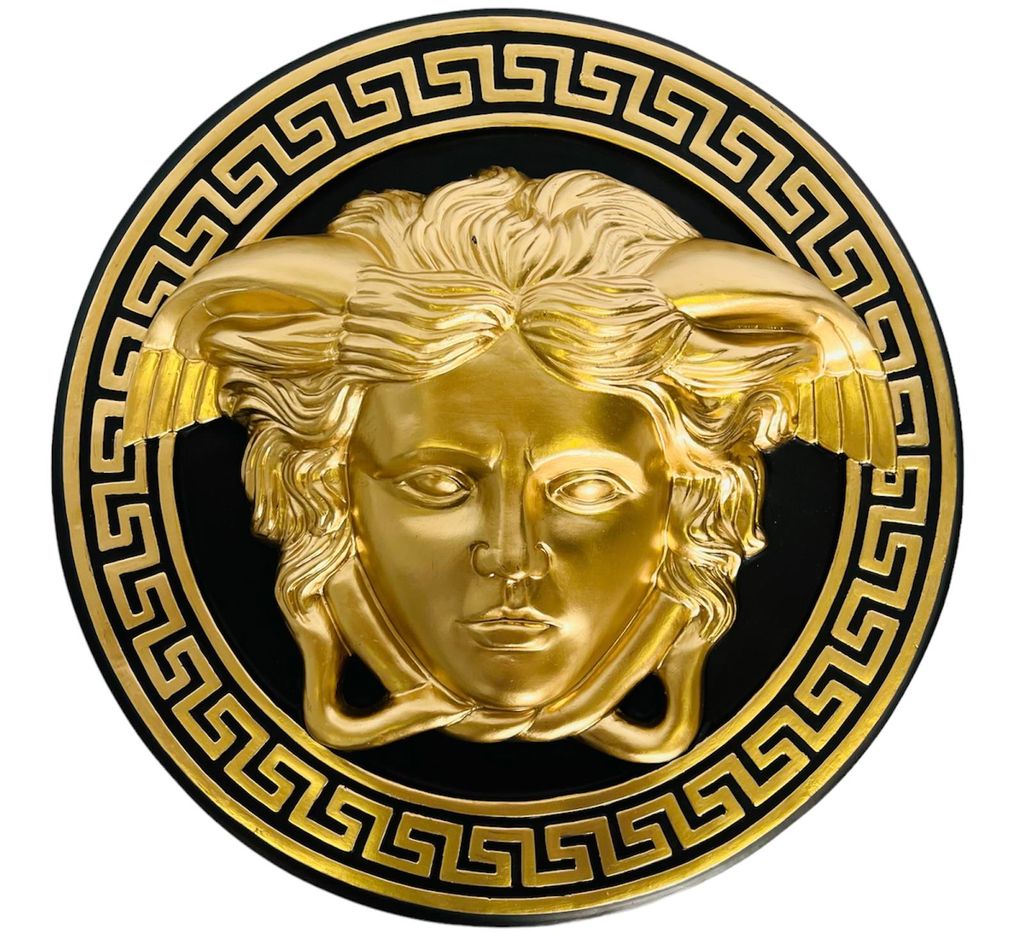 Handgefertigtes Wandrelief Kopf der Medusa zum Aufhängen Griechische Antik Schwarz-Gold 50cm NEU