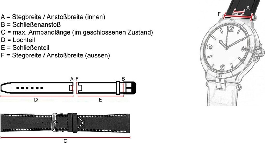 Jacques Lemans Dover Ersatzband Leder mit Kontrastnaht 1-1484, Farbe:schwarz / orange