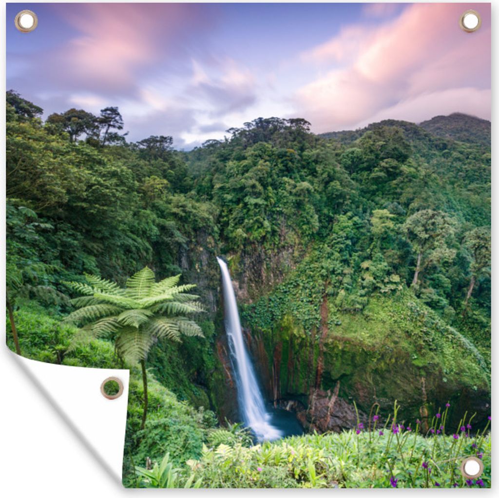 MuchoWow 50x50 cm Outdoor-Poster Gartendeko Sichtschutz Garten Poster für den Garten Blick auf einen Wasserfall im fantastischen Regenwald in Co...