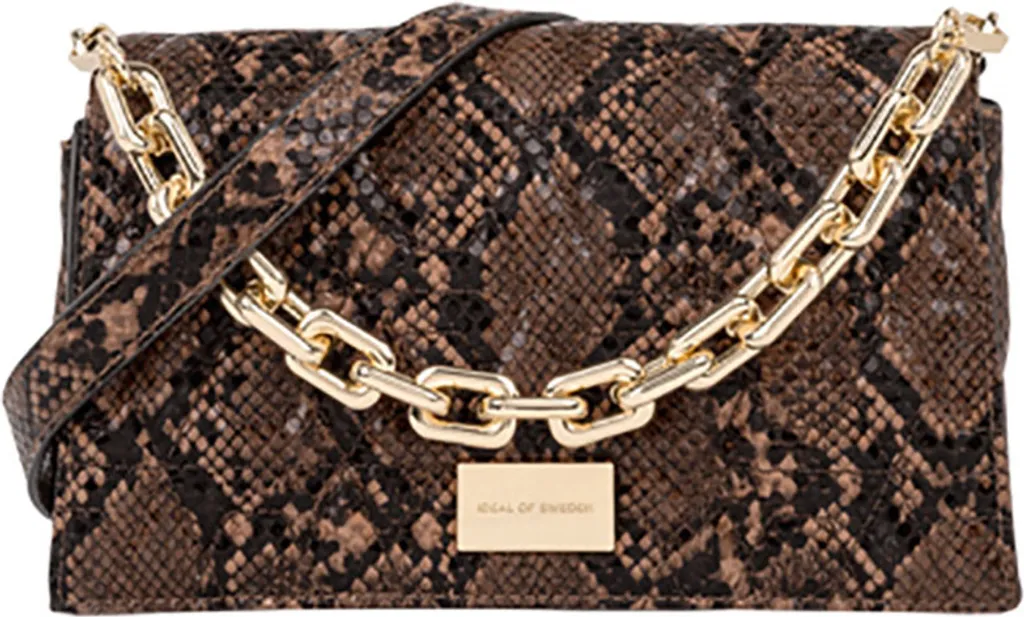 Petit sac à main motif serpent marron avec chaîne d'épaule amovible Leia