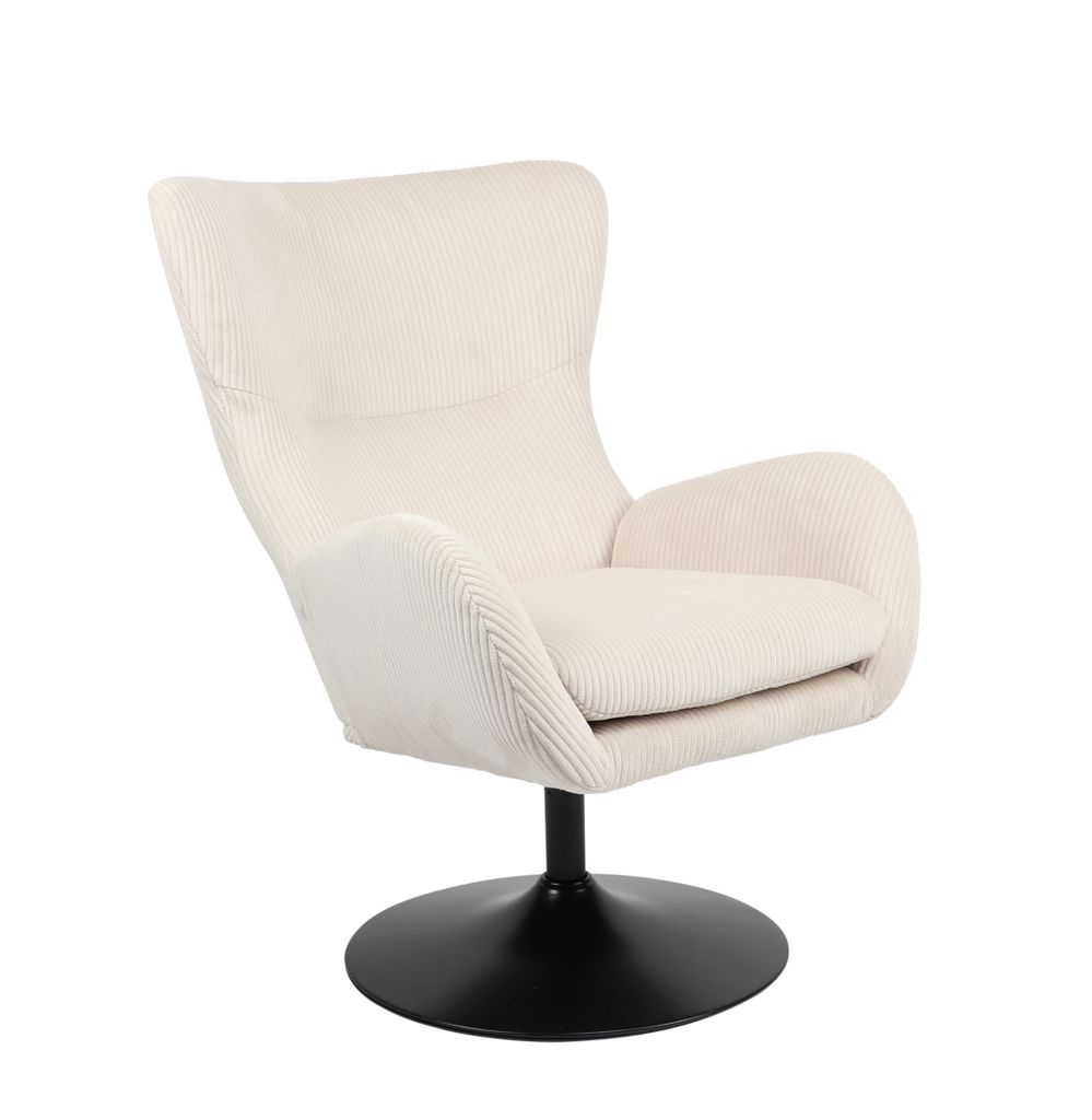 Hela Tische, Lounge Sessel, Ohrensessel Samos - 360° drehbar - Breitcord Beige - gepolsterte Armlehnen - Breite Sitzfläche - Trompetengestell Sch...