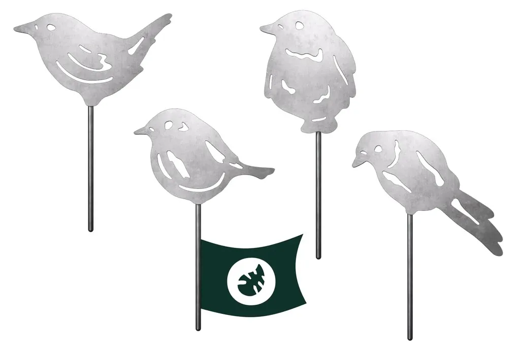 Piquets de jardin oiseaux inox - Décoration argentée durable anti-rouille