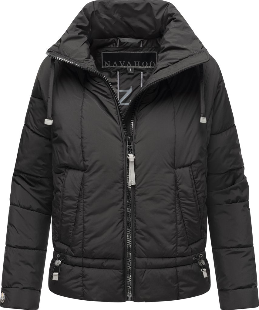 Navahoo Damen Winterjacke Kurz Outdoor Jacke Recycelt Vegan Übergangsjacke mit hohem gefütterte Kragen Luftzauber Schwarz Gr: 34 - XS
