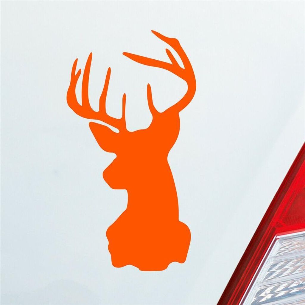 Auto Aufkleber Hirsch Geweih Jäger Wild Tier Rudi 12x6,5 cm Orange Sticker Heckscheibenaufkleber