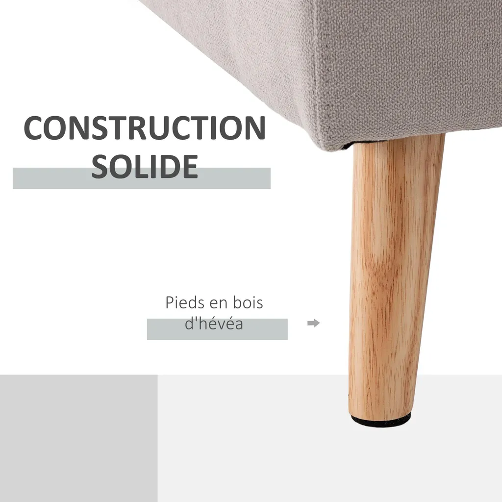 Canapé réversible 193 cm en lin gris clair avec pieds en bois massif