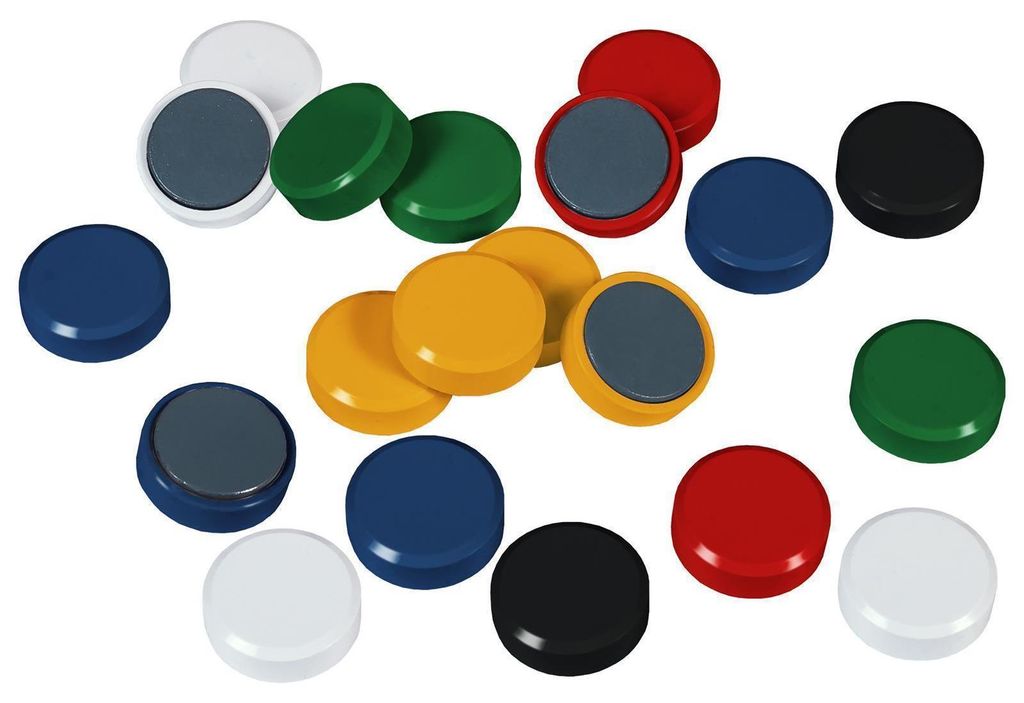 Facettenrand-Magnet zur Befestigung von Dokumente und ähnlichem an metallischen Oberflächen, Größe: D 30 x 10 mm, Haftkraft 0,6 kg, sortiert, V...
