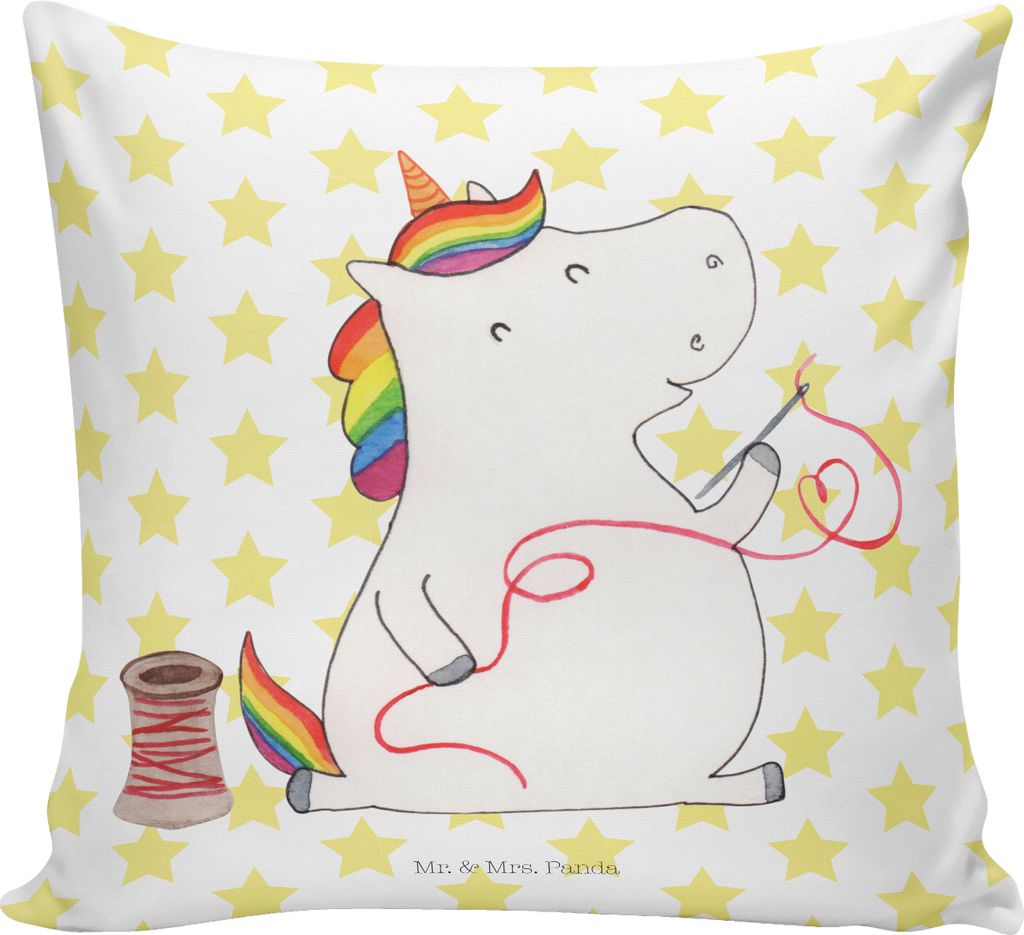 Mr. & Mrs. Panda kuschelkissen 40x40 Einhorn Näherin - Weiß - Geschenk, kissen für sofa, Stricken, Unicorn, Sofakissen, Deko, bedruckt, Nähen, ...