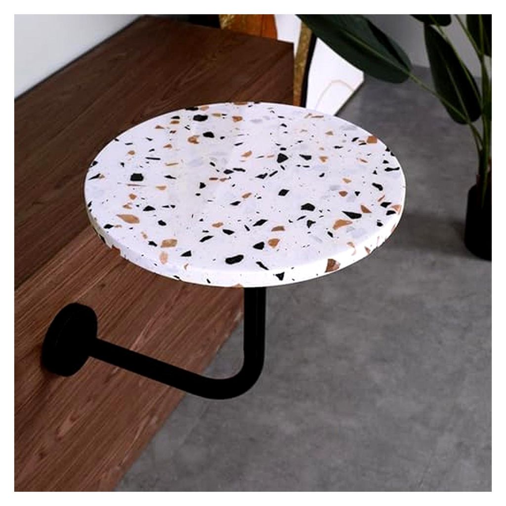 Runder Cocktail-Bartisch mit weißer Terrazzo-Platte und Eisensockel für moderne Pubs, Bistros, Cafés oder als Wand-Couchtisch