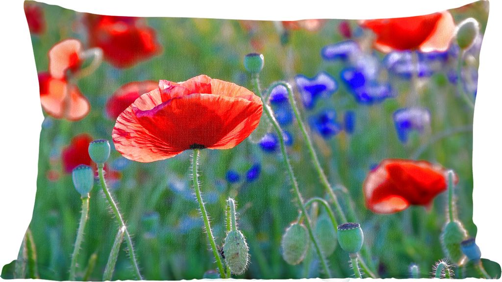 MuchoWow Zierkissen Sofakissen Wohnzimmer Dekokissen 50x30 cm Bunte Mohnblumen in den Niederlanden - Wohnzimmerdekoration - Polster mit Photo