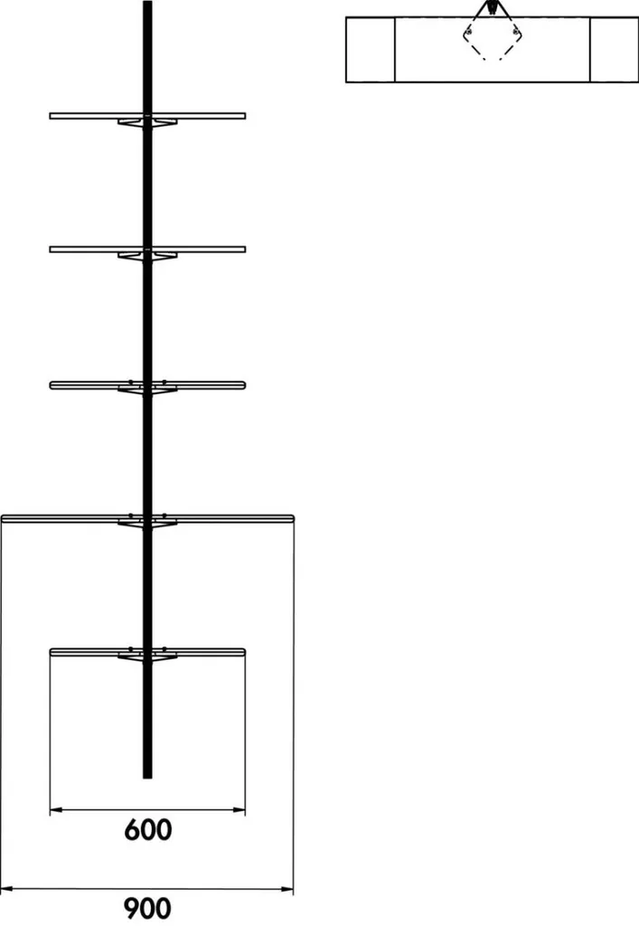 Tablette murale en métal noir mat 900x200mm pour étagère transFORM Naber