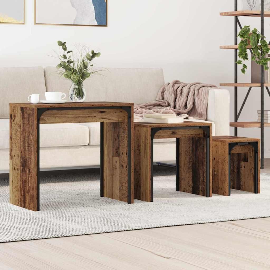 "Schlussverkauf" Couchtisch 3 Stück - Modernen Stil - Wohnzimmertisch - Altholz Holzwerkstoff C9459
