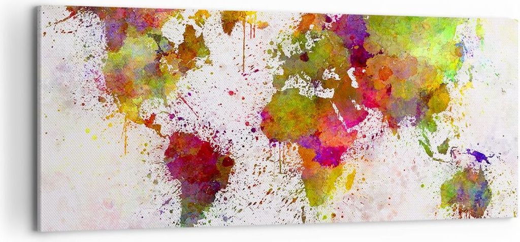 Bild auf Leinwand - Leinwandbild - Karte Welt modern - 100x40cm - Wand Bild - Wanddeko - Wandbilder - Leinwanddruck - Bilder - Kunstdruck - Wanddek...