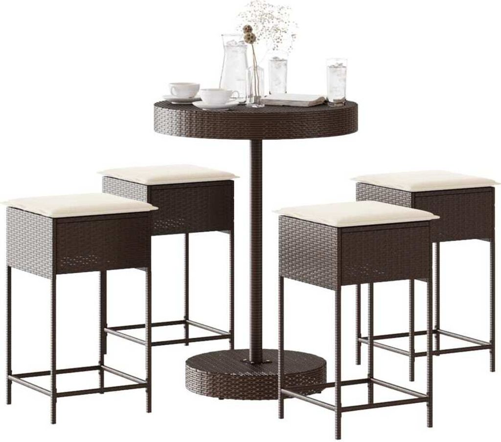 Maison Exclusive - 5-tlg. Gartenbar-Set mit Kissen Braun Poly Rattan