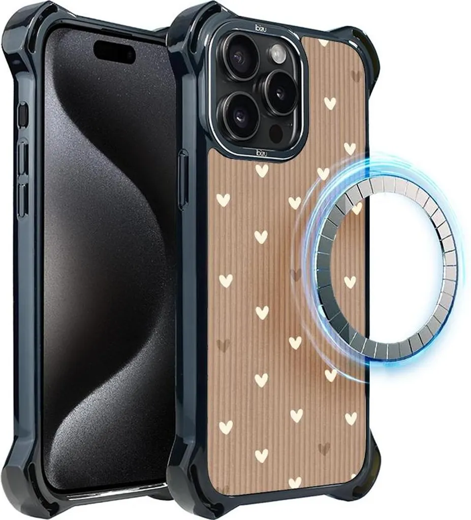 custodia per iPhone 15 Pro IBIZU DropGuard Ultra con MagSafe, Boho, Cuori di polvere