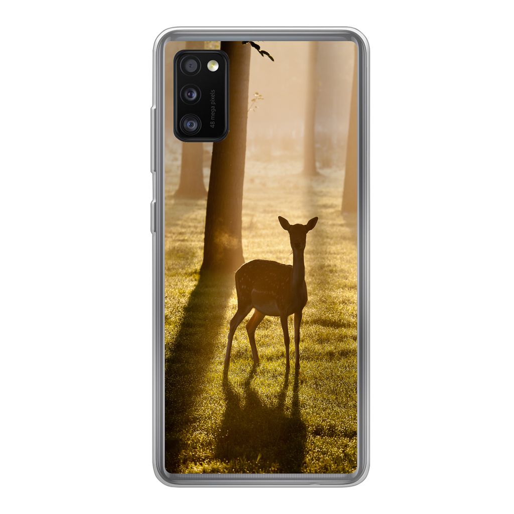 MuchoWow Handyhülle Schutzhülle Hülle für Samsung Galaxy A41 Hirsche - Sonne - Bäume Silikon Softcase Handy Hülle - Mobiltelefon