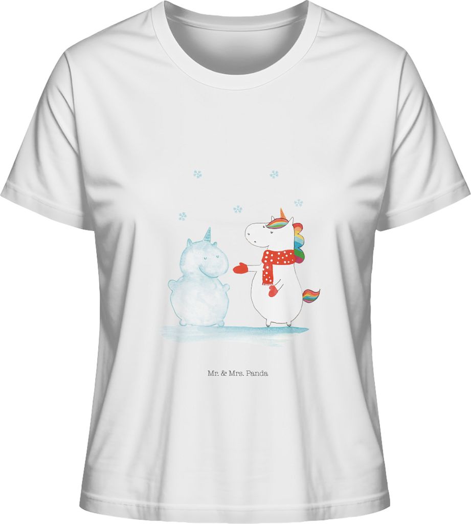 Mr. & Mrs. Panda Damen Oberteil Einhorn Schneemann Größe S - Weiß - Geschenk, Unicorn, Schnee, Basic Shirt, Winter, Kuchen, Weihnachten, T-Shirt...