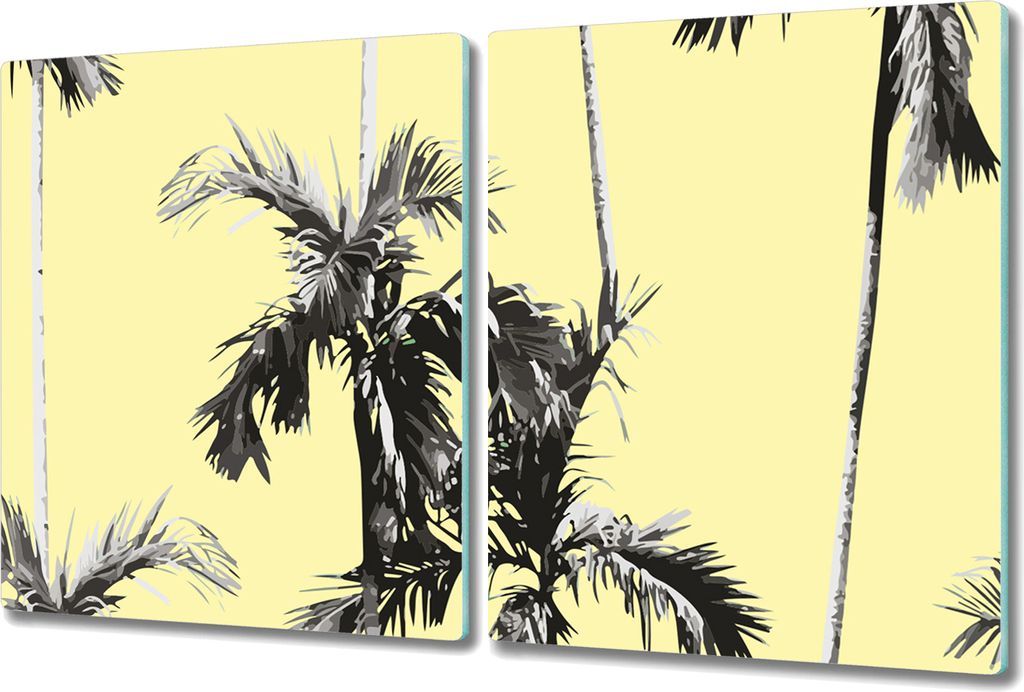 Glas-Herdabdeckplatte Glaskeramikkochfeld-Abdeckung Spritzschutz - 2x 40x52 cm - Graue Palmen Gelb