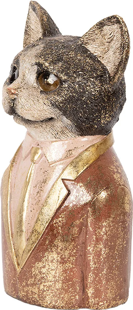 Statue Décorative Chat Marron 23 cm - Objet Déco Animalier Original