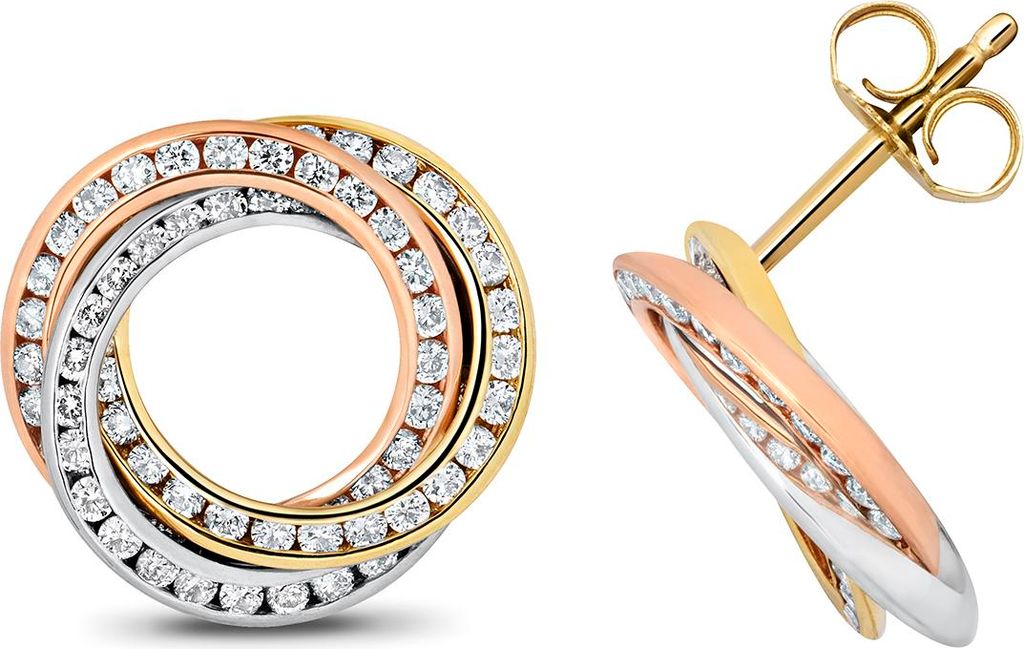 Atemberaubende 18 Karat (750) Gold Damen - Diamant Paar Ohrstecker Brillant-Schliff 1.13 Karat HI - SI3-I1 - 14mm*14mm; TRS15696