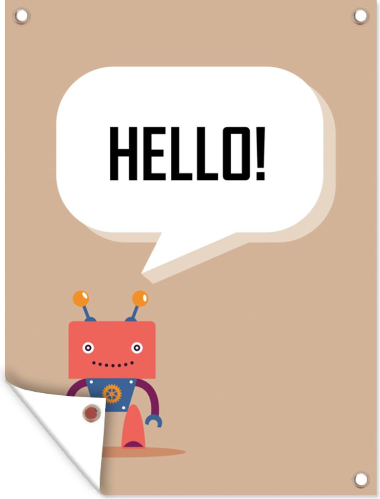 MuchoWow 30x40 cm Outdoor-Poster Gartendeko Sichtschutz Garten Poster für den Garten Sprichwörter - Zitate - Hallo! - Roboter - Zahnrad - Kinder