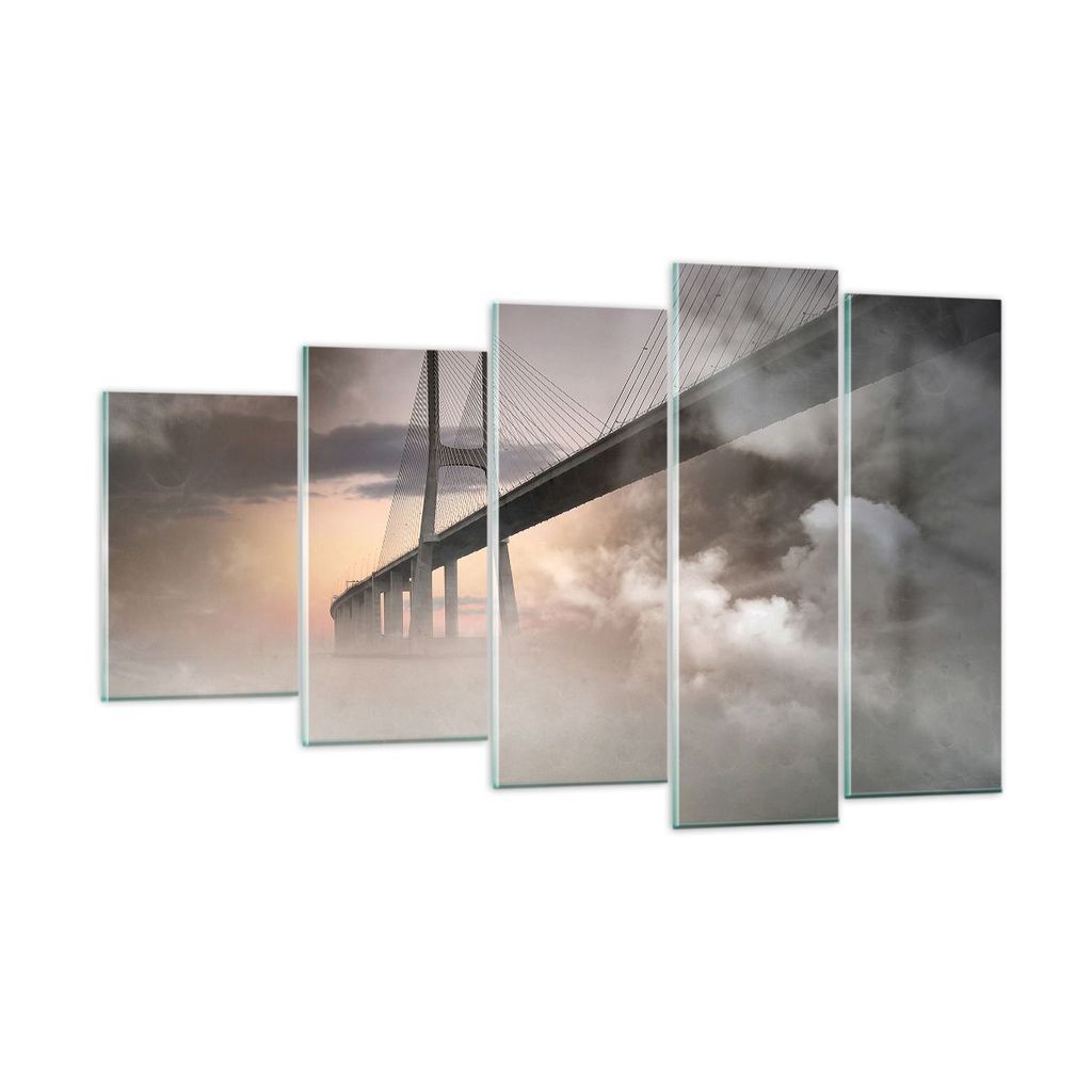 Bilder auf glas - Brücke Nebel Wasser - 100x60cm - Glasbilder - Wandbilder - Kunstdruck - zum Aufhängen bereit - Wanddekoration aus Glas - Glas B...
