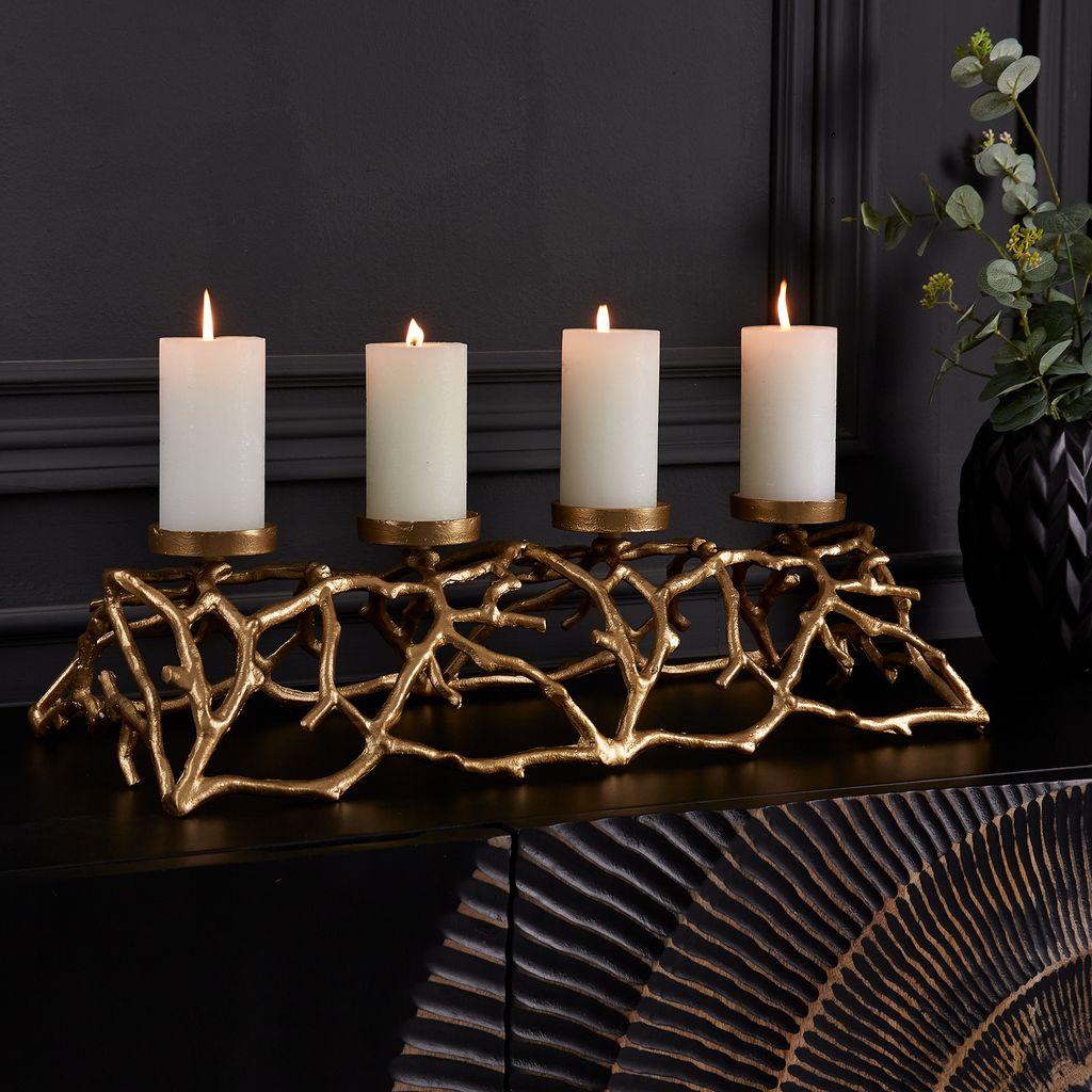 Eleganter Kerzenhalter ABSTRACT 60cm gold für 4 Kerzen Produktbild 