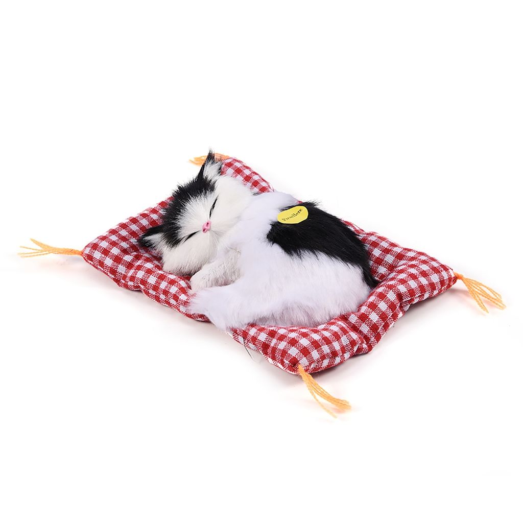 Schlafendes Kinder-Simulations-Katzen-Plüsch-Sound-Spielzeug, ausgestopfte Puppe, Heimdekoration (Schwarz-Weiß)