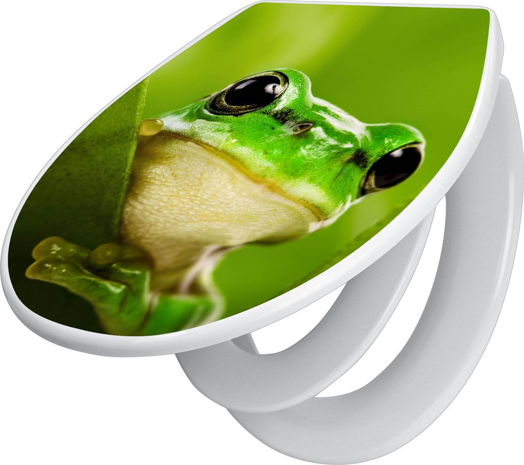 banjado Familien WC Sitz mit Absenkautomatik 37x44,5x5cm -Frosch - Klodeckel/Klobrille mit kindersitz aus hochwertigem Polypropylen - universeller ...