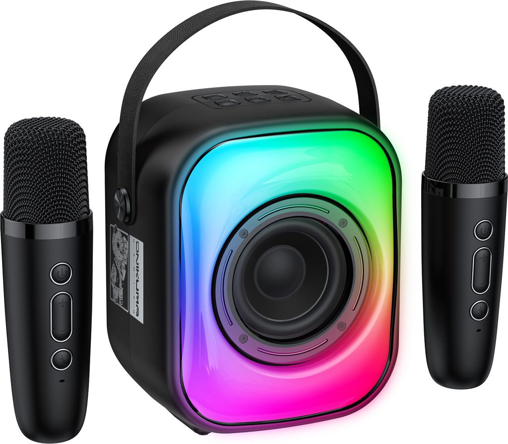 L7 BT Singing Speaker Karaoke-Maschine fuer Kinder und Erwachsene mit 2 kabellosen Mikrofonen und LED-Leuchten, tragbare kleine Karaoke-Maschine fu...