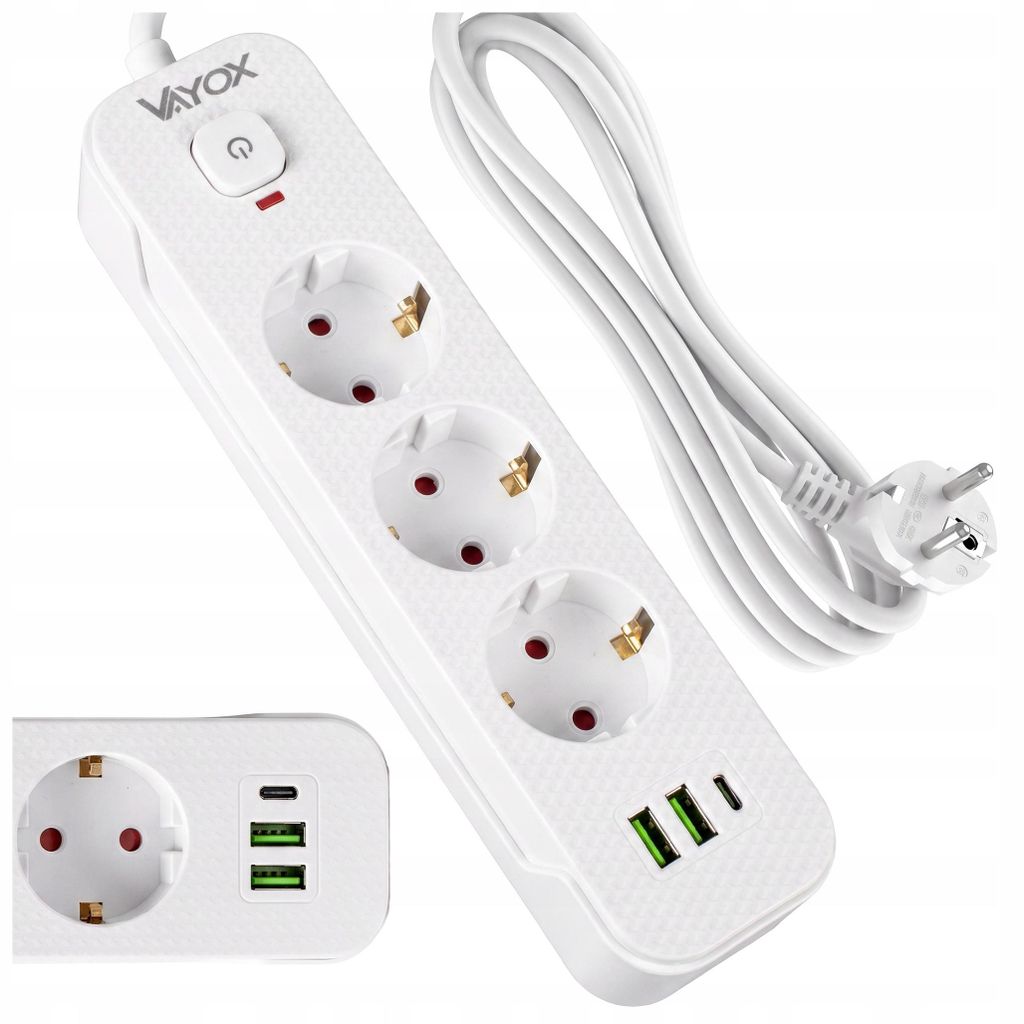 Vayox Steckdosenleiste 3-Fach Schuko 1,5m Weiß | Produktbild 