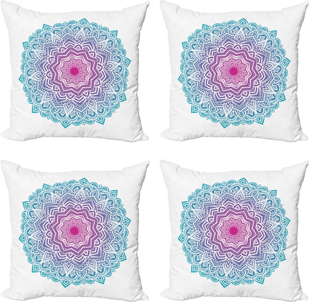 ABAKUHAUS Mandala Kissenbezug Set (4 Stück), floral-Formular, Moderner Doppelseitiger Digitaldruck, 60 cm x 60 cm, Weiß Rosa und Blau