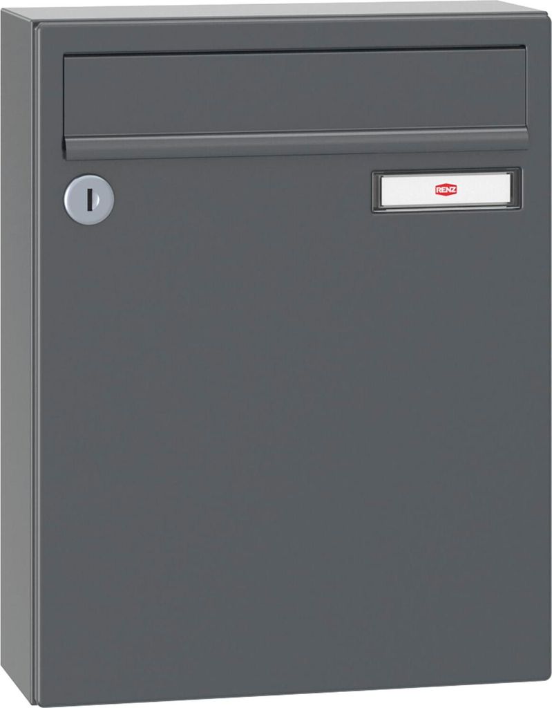 Renz Briefkasten mit Namensschild 260x330x100mm - robuster Aufhängebriefkasten Serie 17, Stahl anthrazitgrau RAL 7016