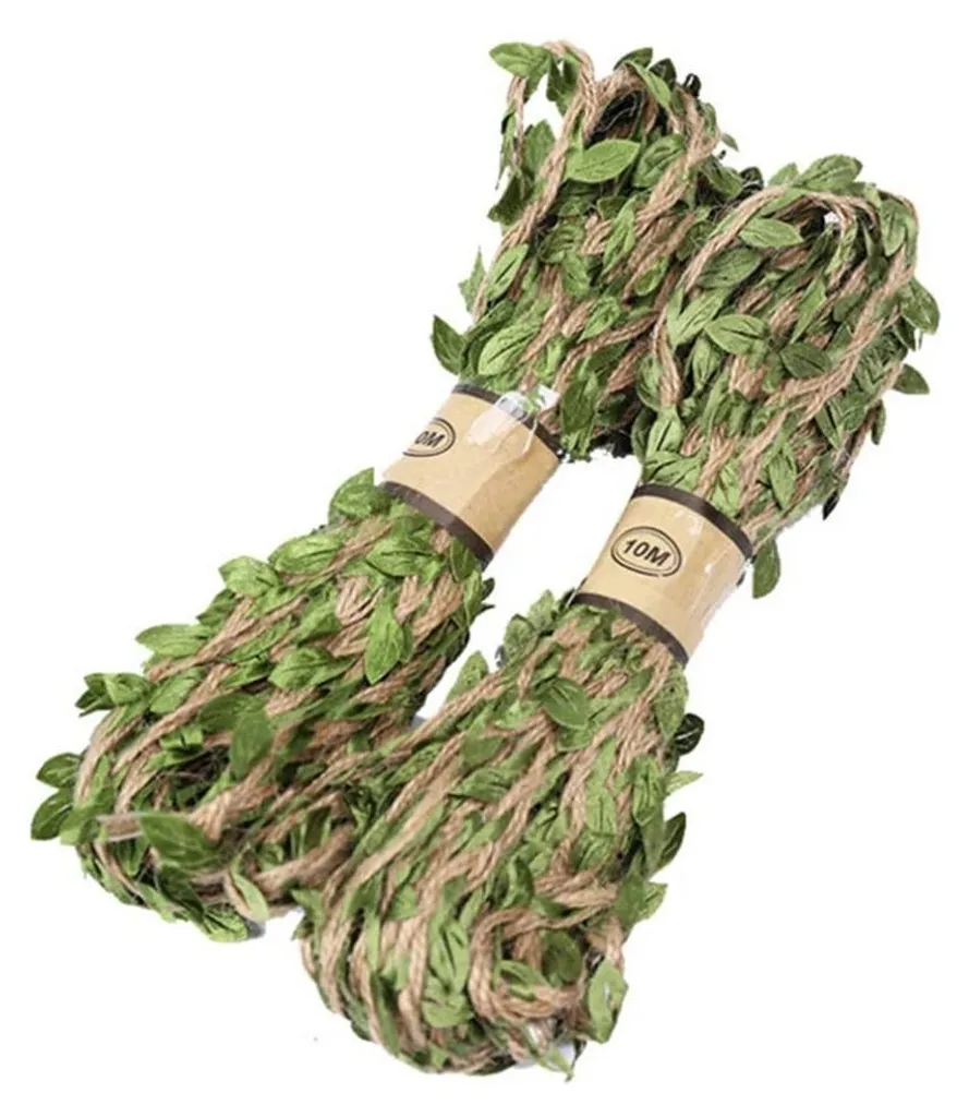 Ruban de jute végétal et feuilles décoratives pour loisirs créatifs 20m