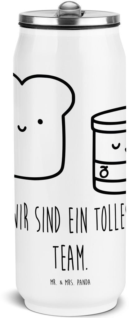 Mr. & Mrs. Panda Thermosflasche Toast Marmelade - Weiß - Geschenk, Lustige Sprüche, Sportflasche, Küche Deko, Brot, Edelstahlflasche, Toastbrot,...