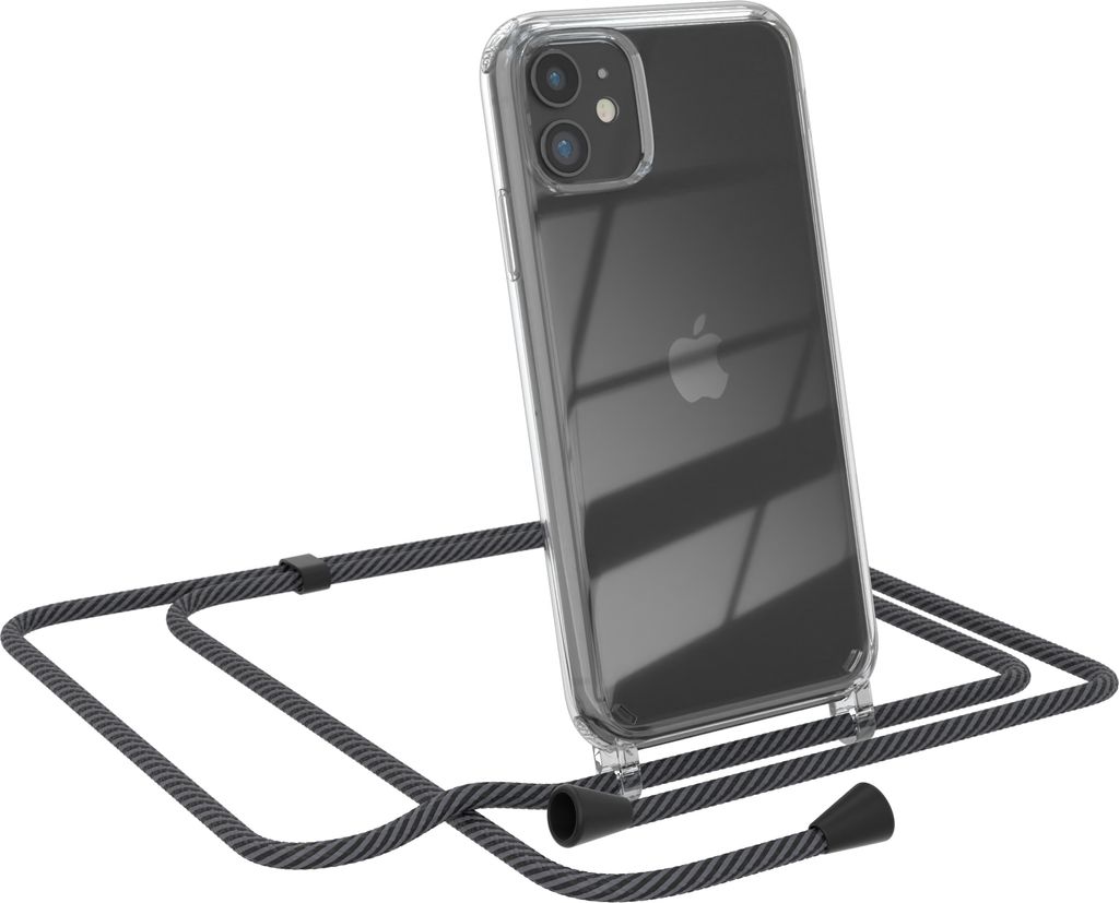 EAZY CASE Handykette kompatibel mit Apple iPhone 11, Handyhülle mit Umhängeband, Handykordel, Schutzhülle Clear, Band in Grau