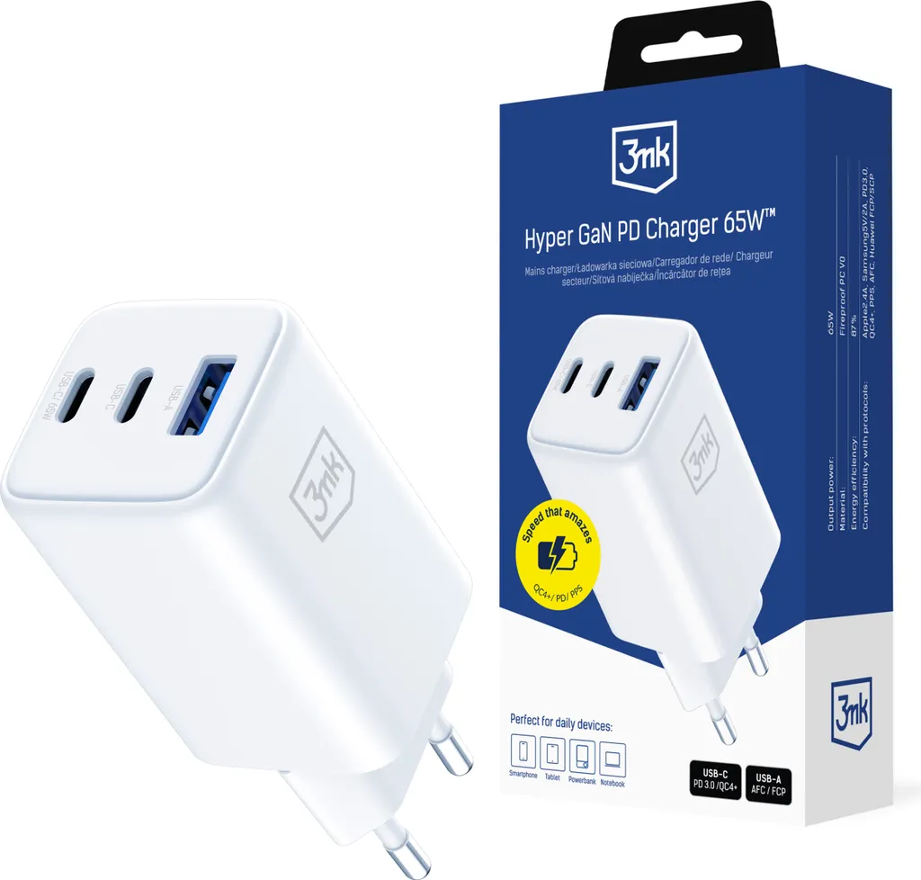 Accessori - 3Mk Hyper Gan Caricabatterie 65W Qc4+ Pd Pps Usb 1A2C Bianco Eu