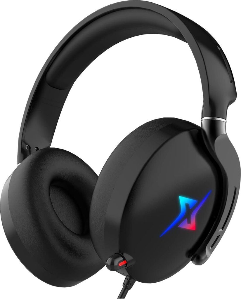 Gaming Headset für PS4 PS5 PC with 3D Surround Sound Headset mit Mikrofon Kopfhörer Noise Cancelling RGB Lichter for Gamer, 21*20*6cm, Schwarz