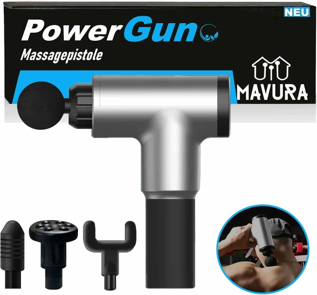 Pistolet de Massage pour Récupération Sportive PowerGun avec 4 Têtes