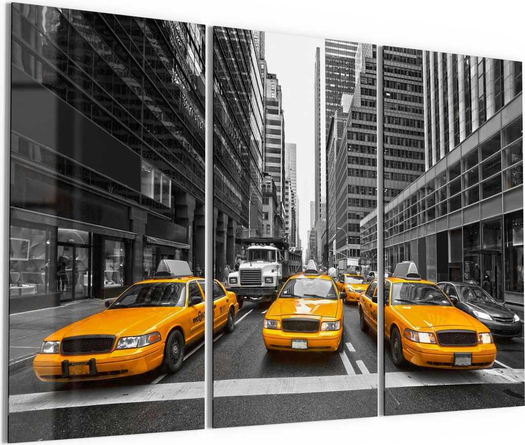 DEQORI Glasbild Echtglas 3x50x100 cm 'Gelbe Taxis in New York' Wandbilder XXL groß