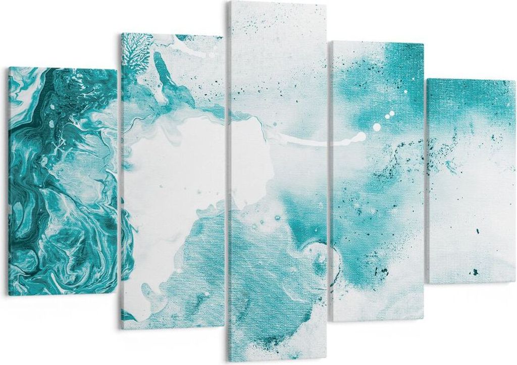 Bild auf Leinwand - Leinwandbild - 5 Teile - Abstraktion Meer Türkis - 150x100cm - Wand Bild - Wanddeko - Wandbilder - Leinwanddruck - Bilder - Wa...