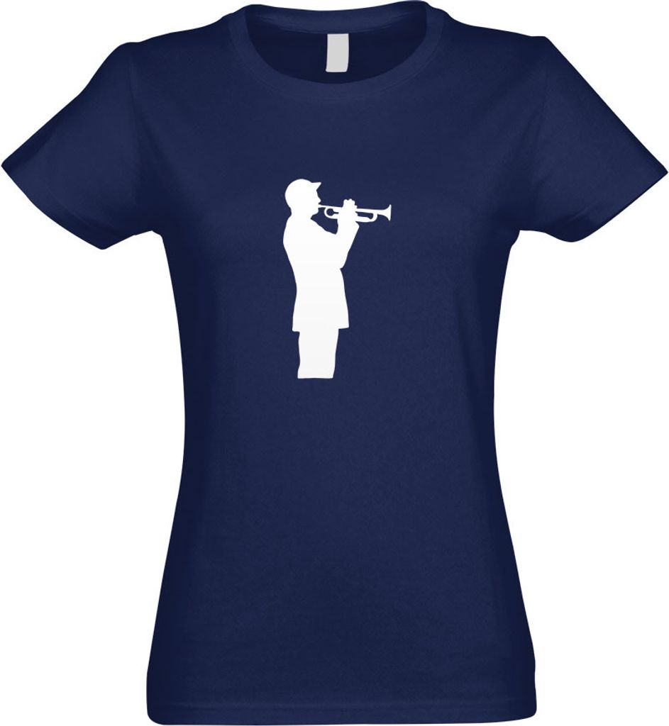 Kiwistar - T-Shirt tailliert - Damen - Navy - Trompetenspieler - Jazz - mit Motiv Bedruckt - Funshirt Design - Sport - Freizeit - Damen - L
