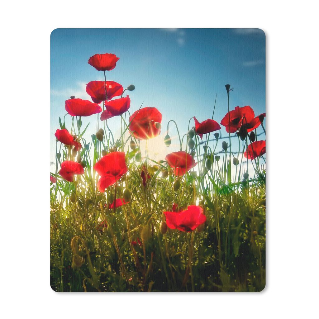 MuchoWow Mauspad Mousepad Mohnblumen - Toskana - Sonne - Rot - Blau 19x23 cm - Mousepads - Maus Mat - Pad - Mausunterlage - Mauspads - Spielen