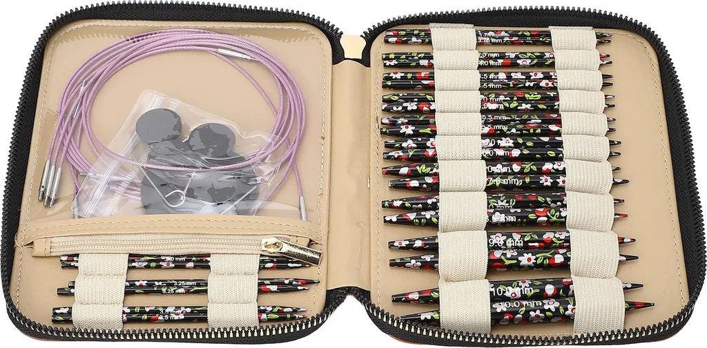 Set aiguilles à tricoter amovibles avec pochette de rangement en PU