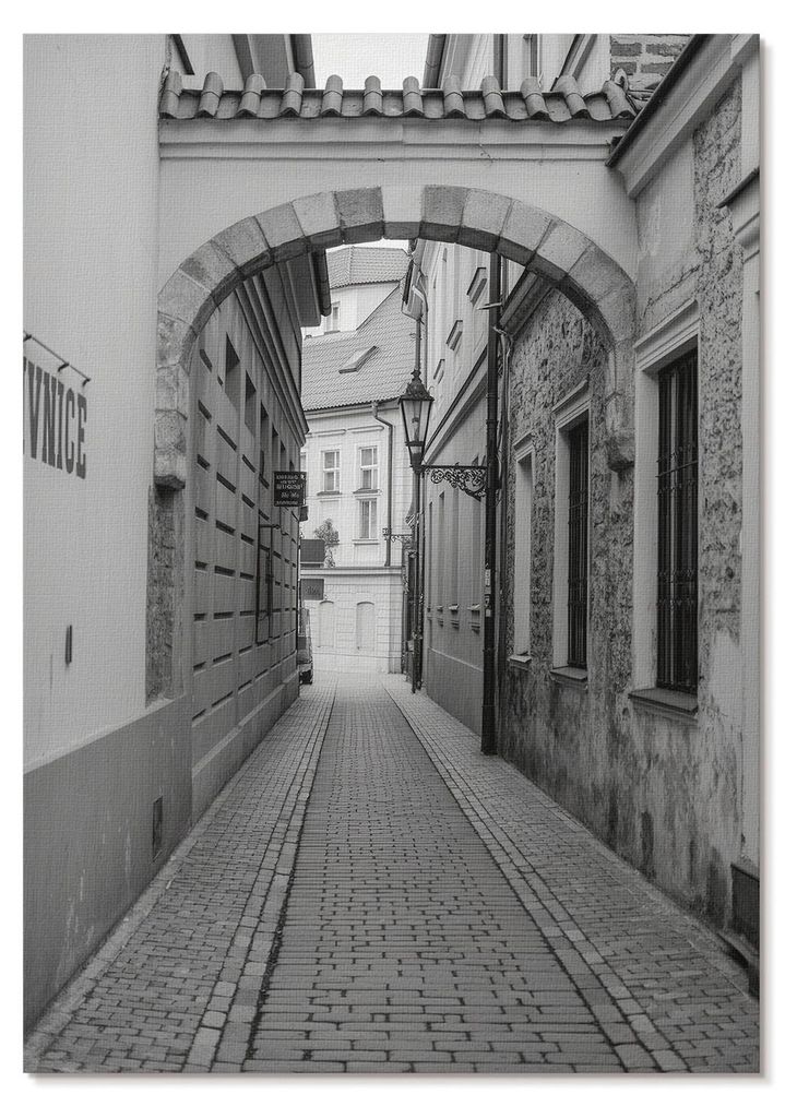 POSTER - 29x42 cm (A3) - Illusion - Die schwarz-weiße Architektur einer nostalgischen Straße - Wandbild für Wohnzimmer Schlafzimmer & Flur, Mode...