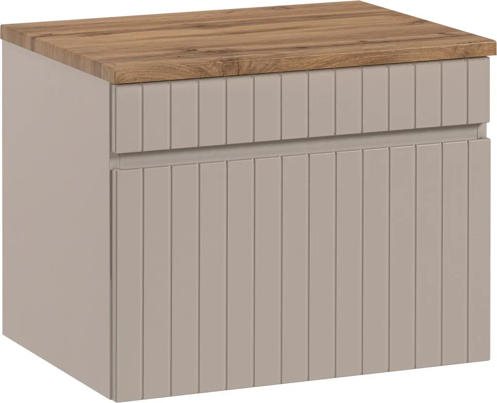 Meuble de rangement 60 cm cachemire mat avec plateau chêne Evoke chic