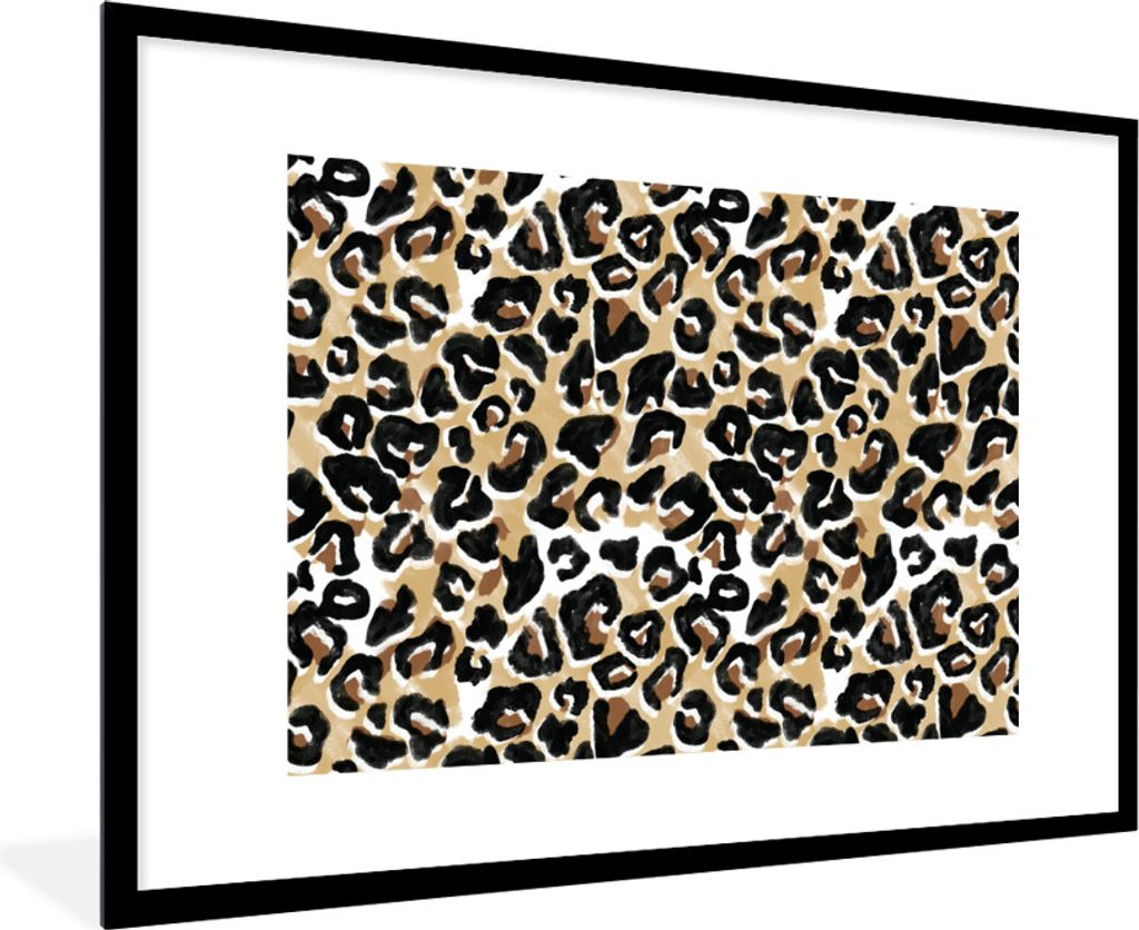 MuchoWow Gerahmtes Poster Panther Druck - Aquarell - Braun 90x60 cm - Poster mit Schwarzem Bilderrahmen Wandposter Rahmen Foto Bilder - Wanddekor...