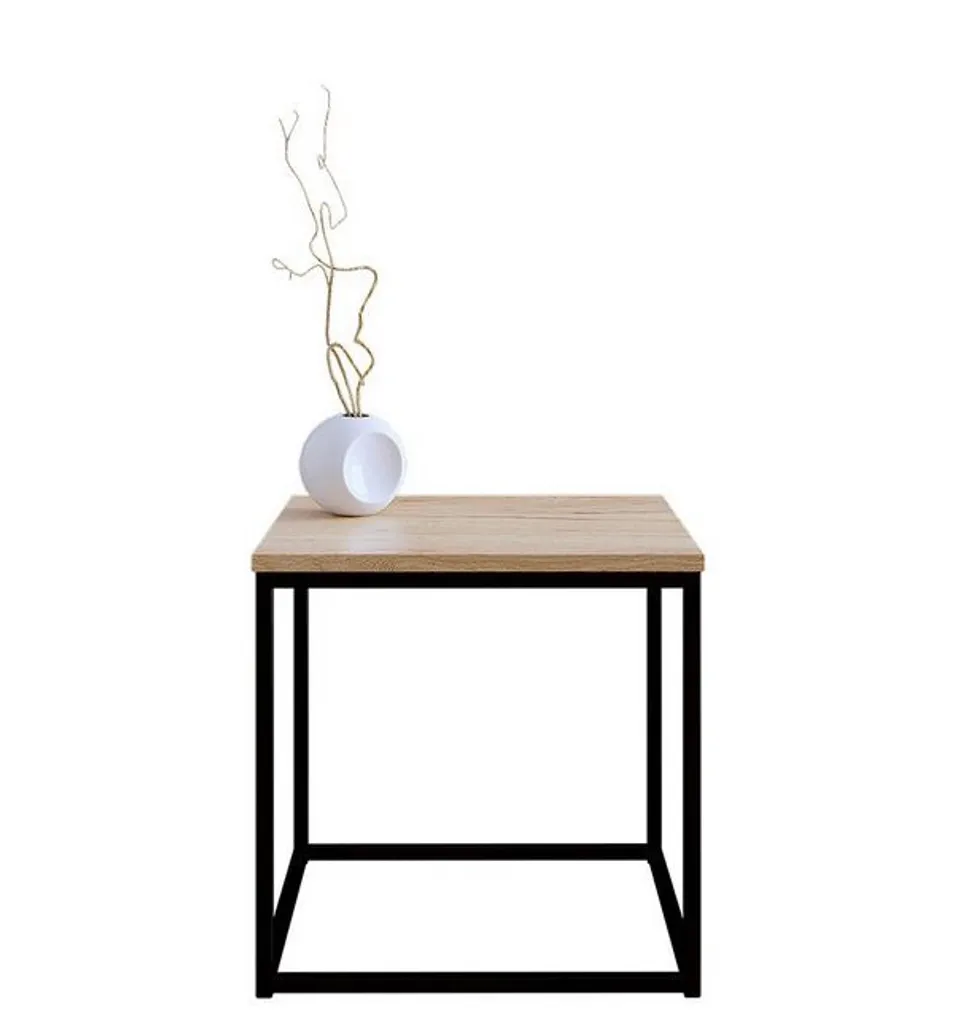 Table basse THADEN 2 noir et imitation chêne - Design industriel chic