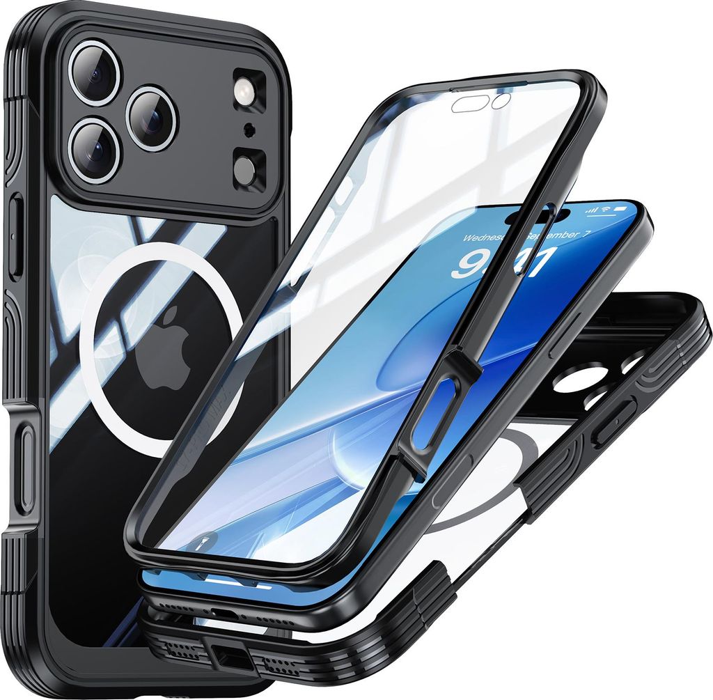 Handyhülle für iPhone 17 Pro Max Kompatibel mit Magsafe, 360 Grad Ganzkörper Schutzhülle Transparent Rückseite mit integriertem Displayschutz ...